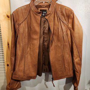 ANA Tan Leather Zippered Jacket Size Large